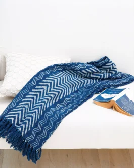 Indigo Blue Block Printed Throw Blanket