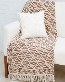 Bohemian Soft Cotton Printed Throw Blanket Beige & Brown