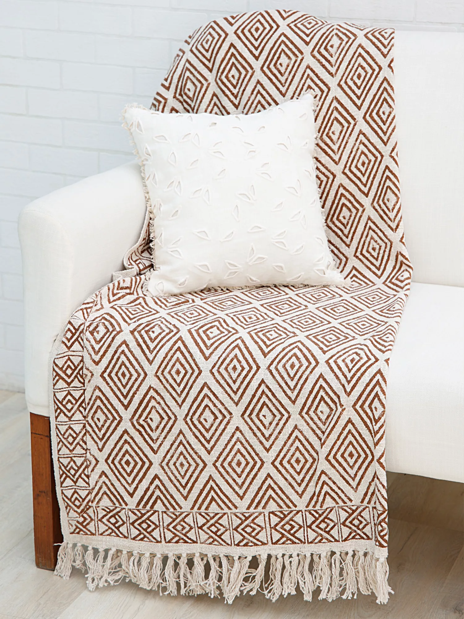 Bohemian Soft Cotton Printed Throw Blanket Beige & Brown