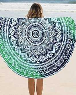 Explore the Beauty of the Green Charcoal Mandala Beach Throw Round