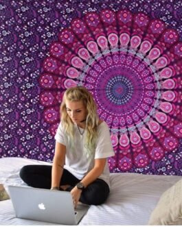 Pink Peacock Wing Mandala Tapestry