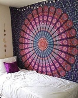 Pink Peacock Wing Mandala Tapestry