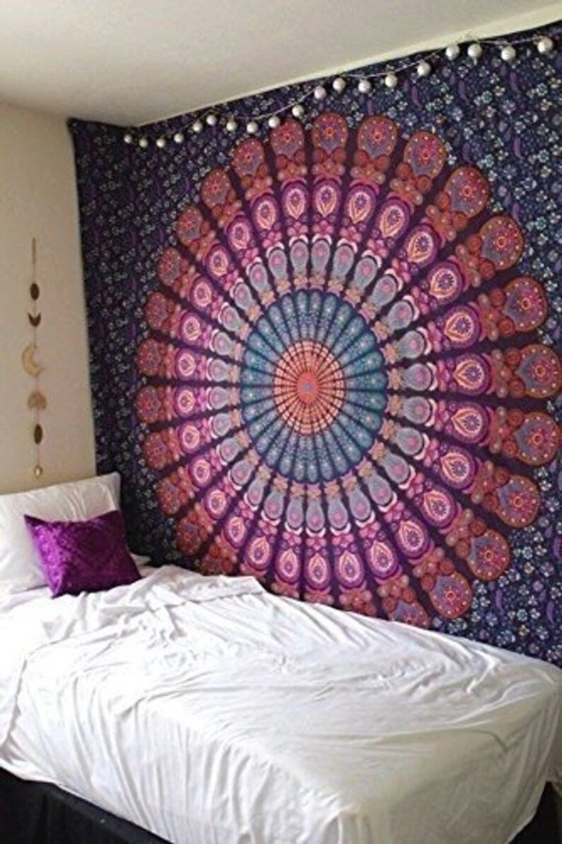 Pink Peacock Wing Mandala Tapestry