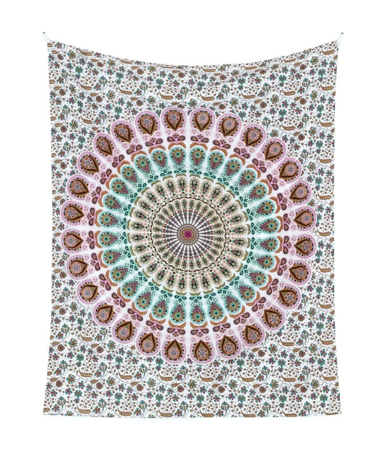 Turquoise Peacock Wing Mandala Tapestry