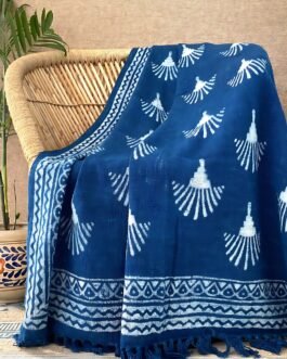 Enhance Your Space with an Indigo Blue Block Printed Throw Blanket