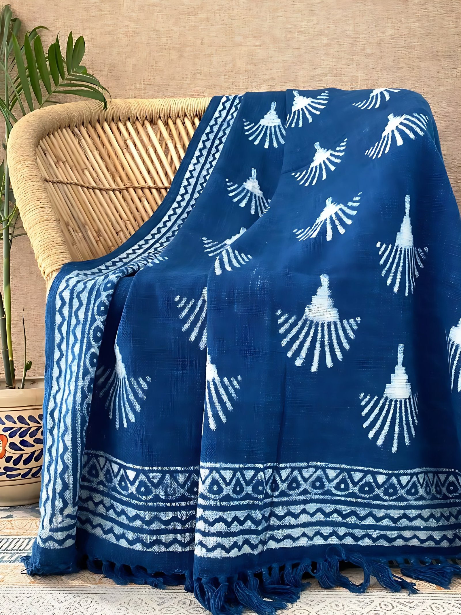 Enhance Your Space with an Indigo Blue Block Printed Throw Blanket