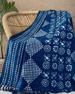 Bohemian Printed Blue Indigo Throw Blanket Farmhouse Décor