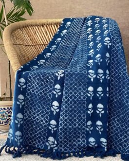 Hippie Printed Blue Indigo Throw Blanket Couch Décor 52″x72″