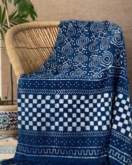 Bohemian Printed Blue Indigo Throw Blanket Farmhouse Décor