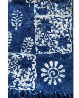 Hippie Block Printed Blue Indigo Throw Blanket Tapestry Décor 52″x72″