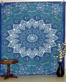 Enchant Your Space with the Blue Bohemian Lotus Mandala Tapestry Bedspread