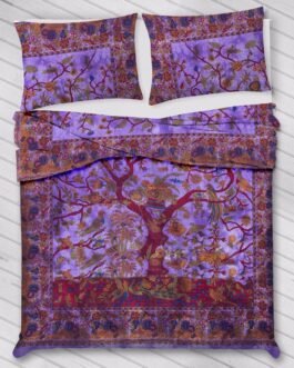 Incredible Block Printed Purple Tree of Life Duvet Set